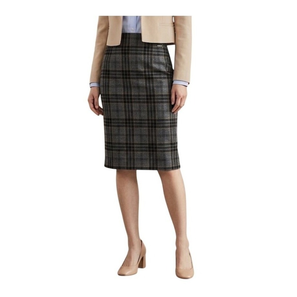 Y2K Kenar Tartan Plaid Pencil Skirt Black Gray Wool Tweed Knit Mini Lined 2